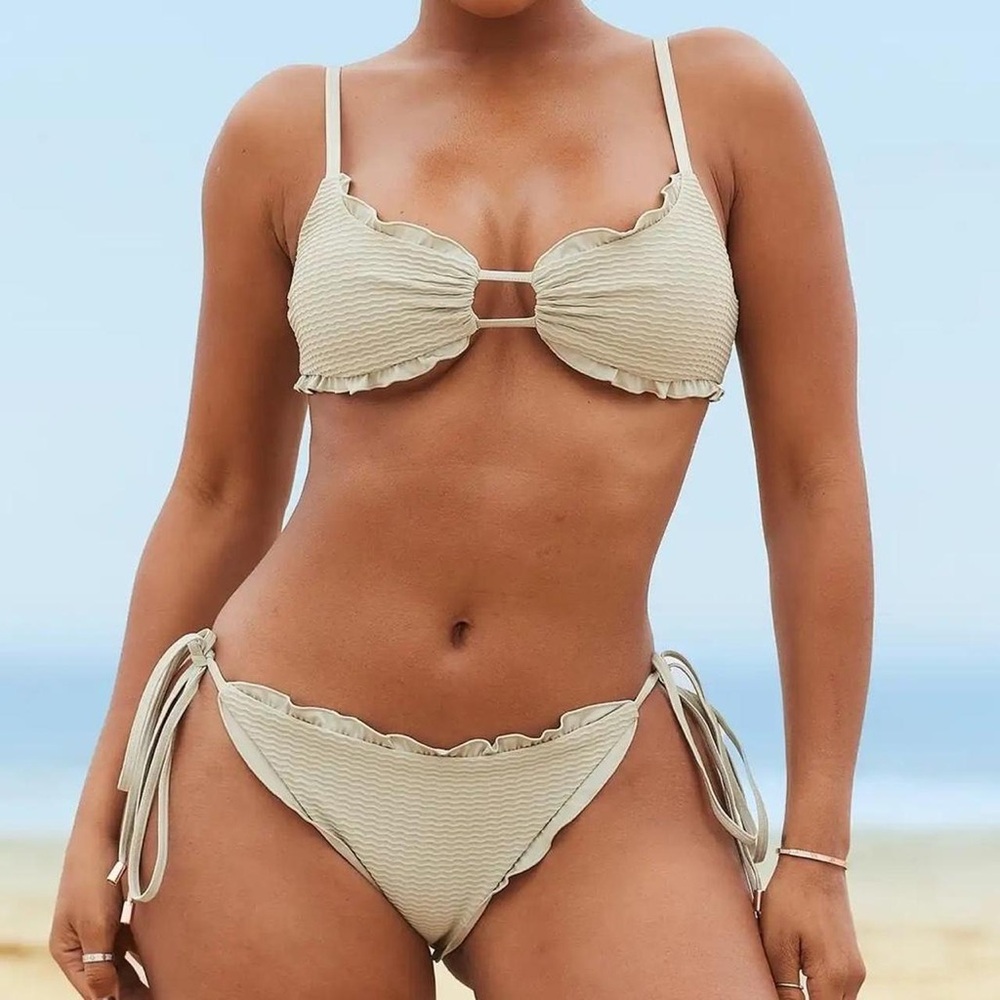 Cream Ruffle Texture Tie Bikini - Picture 6 of 6